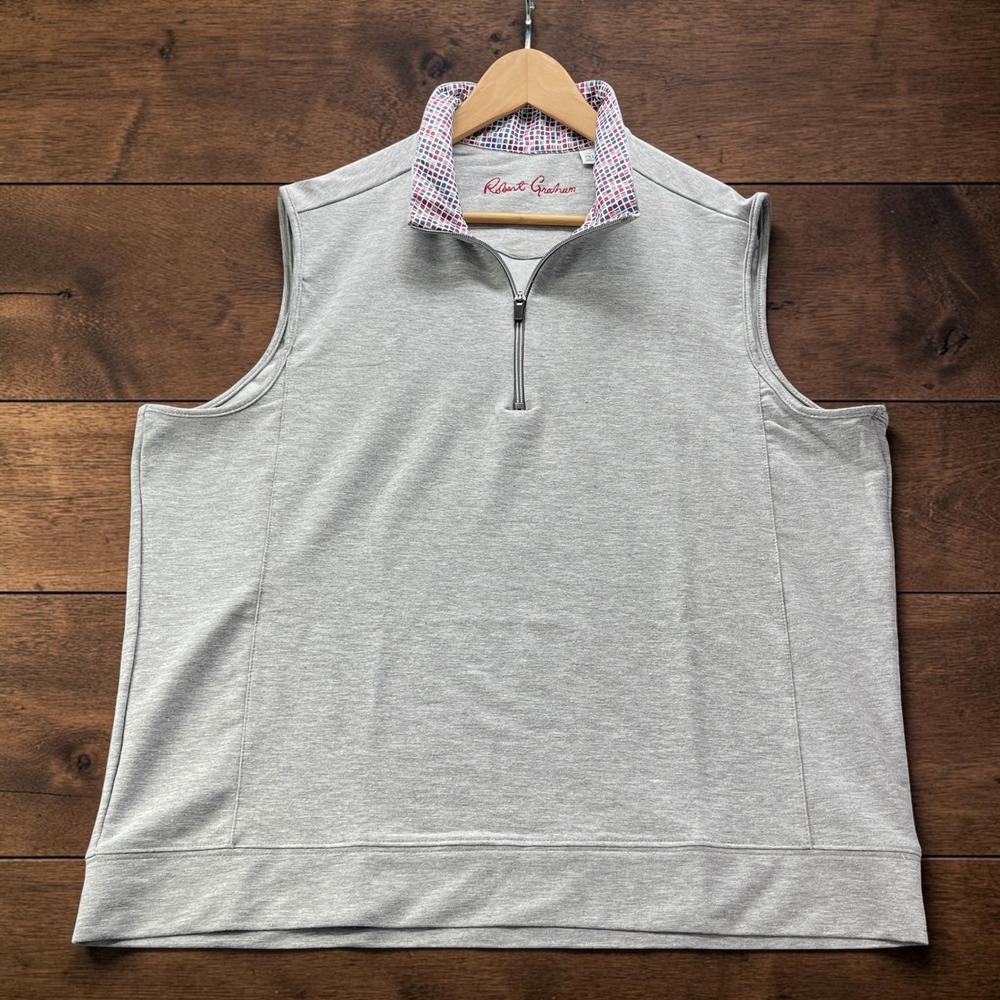 Robert Graham Mens 2XL Heather Gray Quarter Zip Vest Classic Fit Cotton Blend